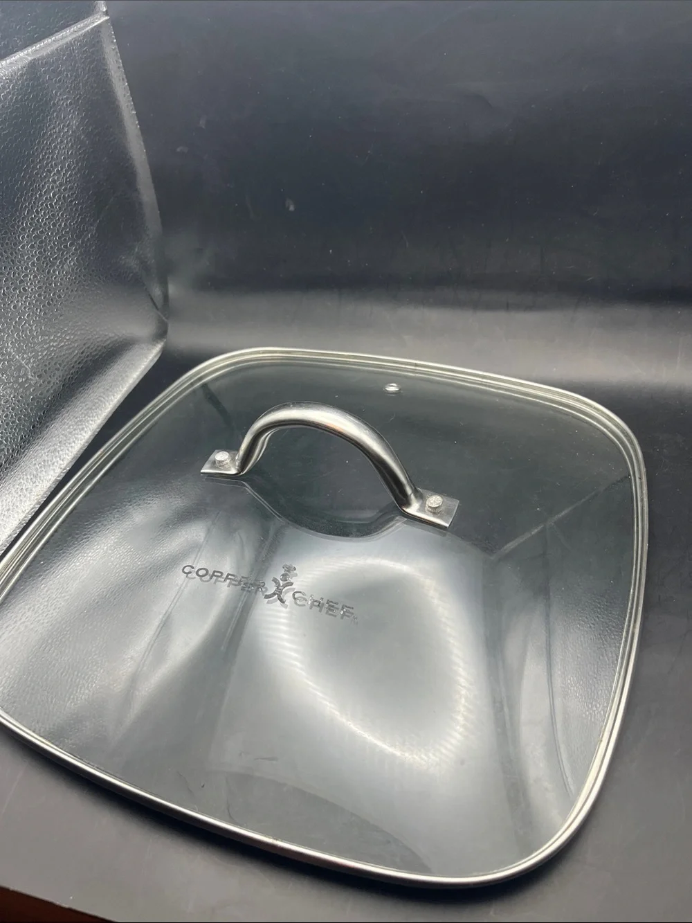 11.5” x 11.5” Copper Chef Clear Glass Square Fry Pan Lid with Chrome Handle